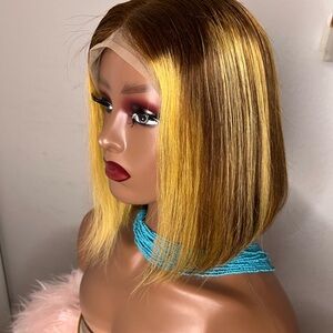 Stylish Brown and Blonde Women's Wig 10 inches 13x6 human hair hear to hear.